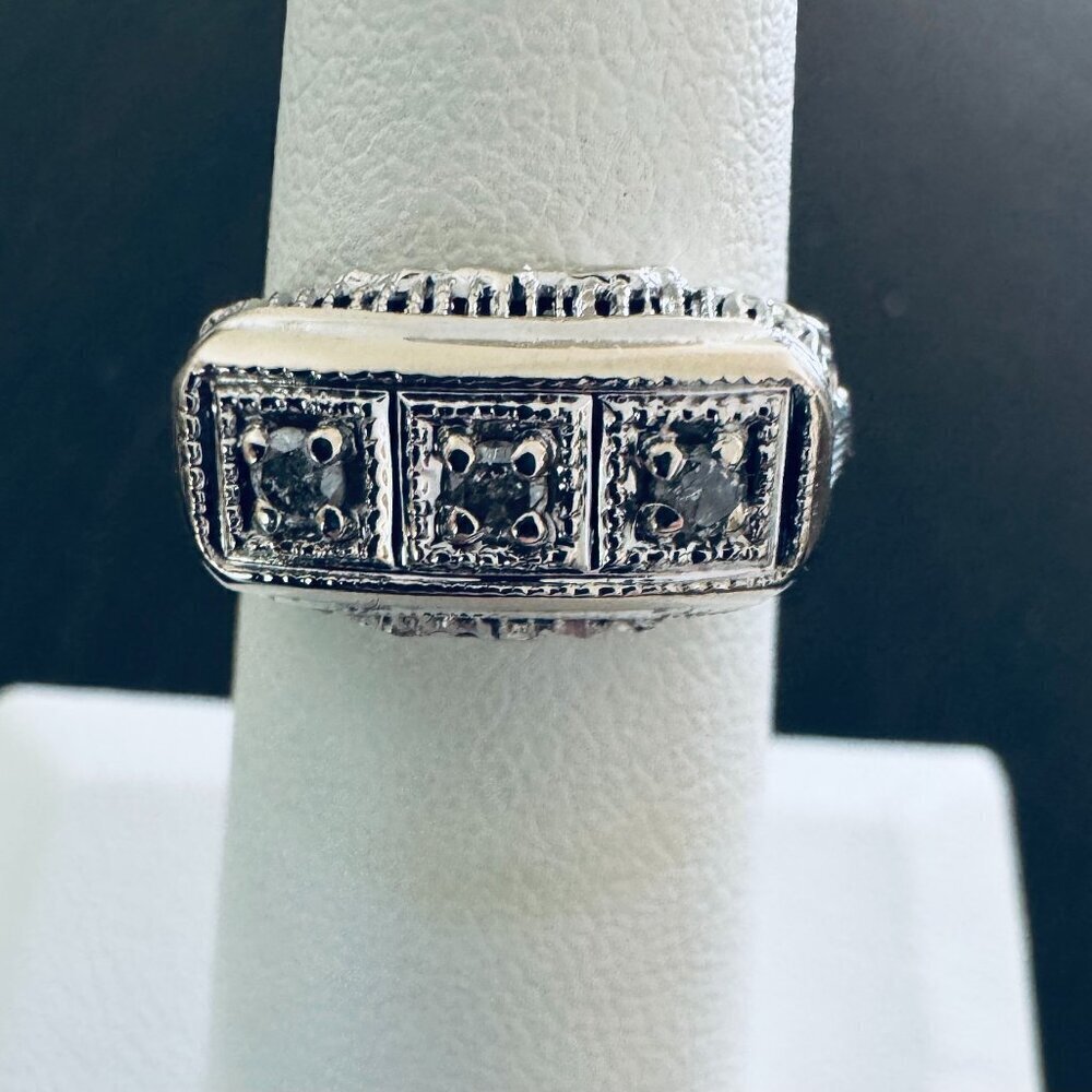 Vintage 14K White Gold Art Deco Diamond Ring Geometric Square size 5.25